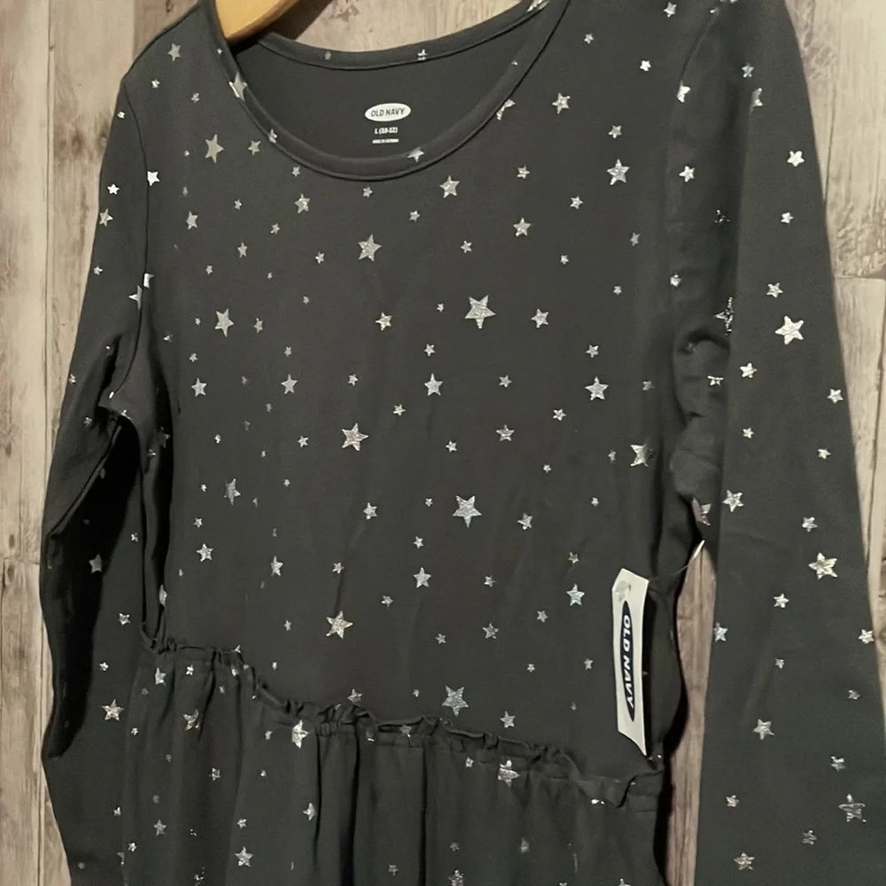 Old Navy charcoal gray silver metallic skater dress girls size large 10/12 NEW